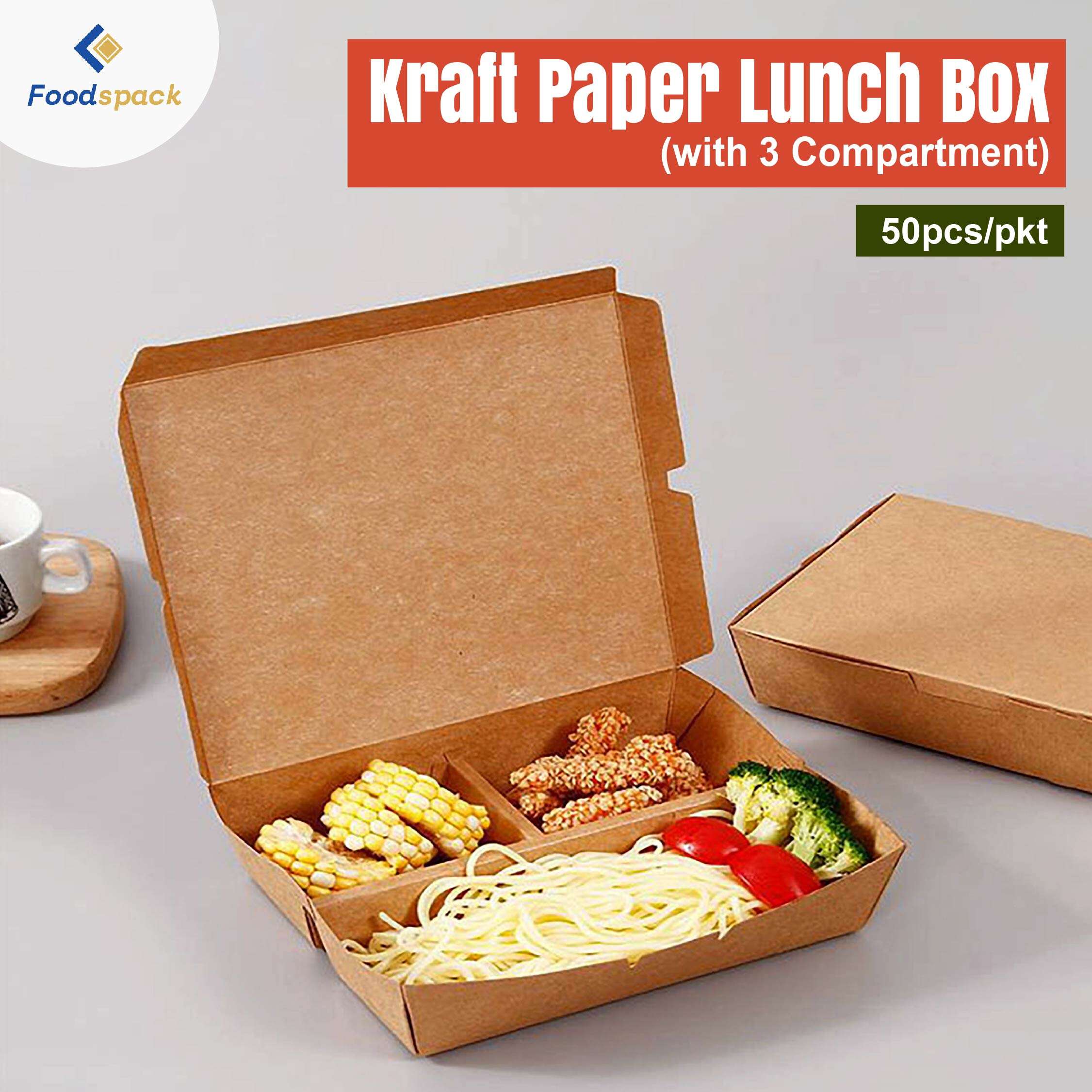 Kraft Paper Lunch Box With 3 Compartment Takaway Paper Lunch Box 